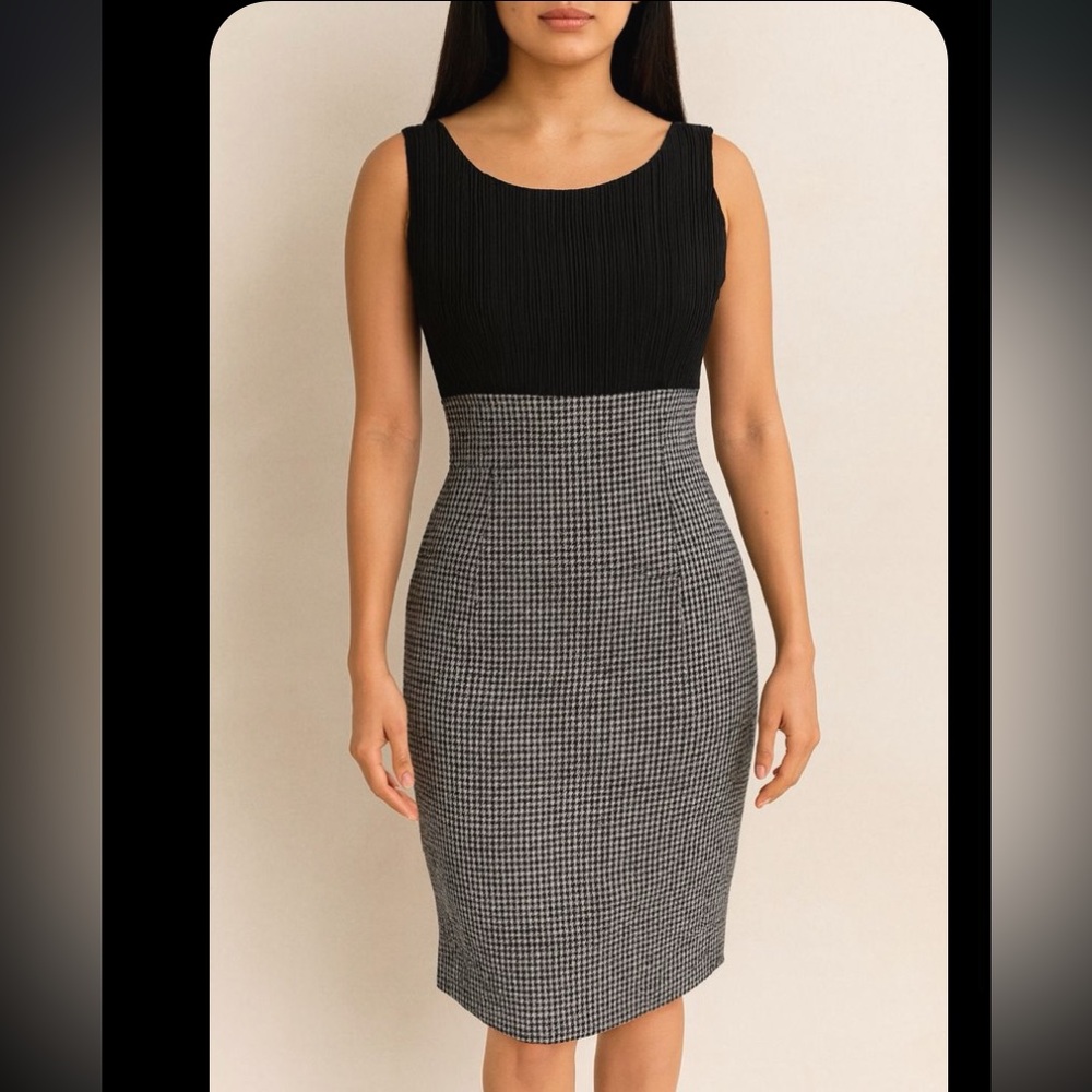 Anthropologie Sparrow Vapor Rise Black Houndstooth Wool Sheath Dress M NWT